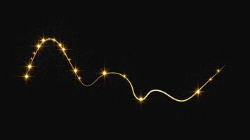 Gold glittering confetti wave and stardust. magical sparkles on dark background. illustration vector