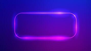 Neon rounded rectangle frame with shining effects on dark blue background. Empty glowing techno backdrop. illustration vector