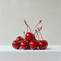 Still Life Photography of a Pile of Fresh Ripe Red Cherries on White Background photo