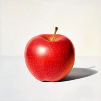 Vibrant Red Apple Still Life Close up Photo of a Single Shiny Fruit on White Background