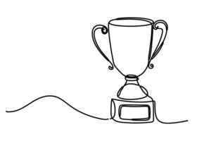 The award trophy drawn in a scribble style celebrates victory with a single-line design. vector