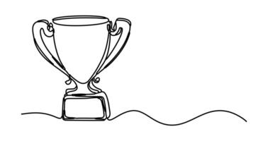 The Winner's Cup is designed with a continuous line icon. The award cup is a single line in a scribble style. vector