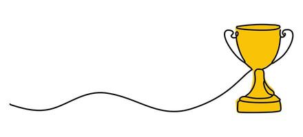 The Winner's Cup stands out with a continuous line icon. The trophy in a doodle style is a linear sign celebrating the champions with its single-line drawing. vector