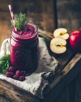 Rustic Berry Smoothie on Antique Wooden Crate photo