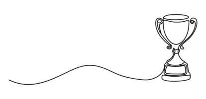 A simple reflection of the award trophy with a single line drawing depicting the celebration of the champions. vector