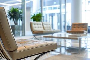 A chair in a lobby photo