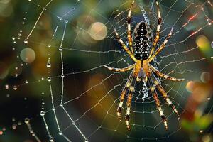 A spider is sitting on its web photo