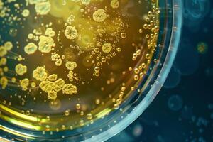 A close up of a glass with bubbles and bubbles photo