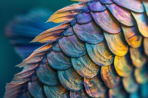A close up of a fish's tail with colorful scales photo