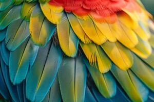 Close up of colorful feathers of a parrot photo