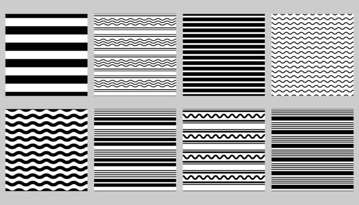 Collection of striped seamless patterns with simple repeating textures. Abstract backgrounds for cards, covers, textile or branding.