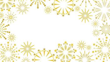 Gold fireworks frame on a white background. Festival greeting card with empty space for text. vector
