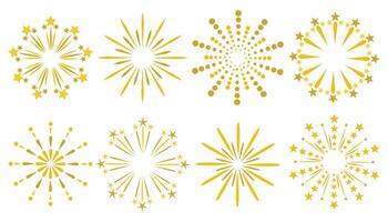 Exploding festival fireworks set. Flat style. Design concept for holiday banner, poster, flyer, greeting card, decorative elements. vector