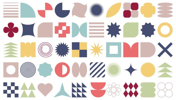 Brutalist abstract geometric shapes. Brutal contemporary figure star circle and other simple elements. Swiss design aesthetic. Bauhaus memphis design.