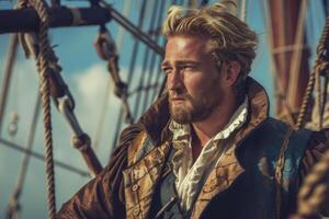 A man with a beard and a beard on a ship photo