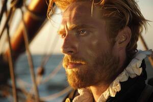 A man with a beard and a beard on a boat photo