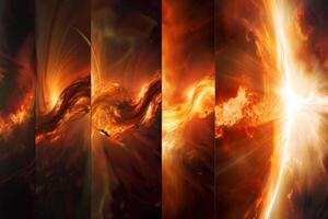 Four images of a fiery explosion in space photo