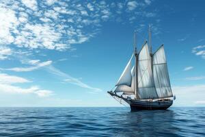 A large sailboat is sailing in the ocean on a clear day photo