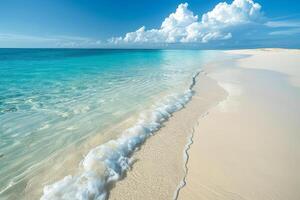 A beautiful beach with a large body of water and a large wave photo
