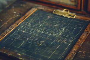 A blackboard with a lot of writing on it photo