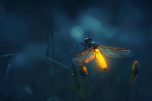 A bug with glowing wings is sitting on a flower photo