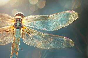 A dragonfly with a bright blue and purple body photo