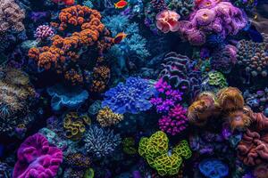 A colorful coral reef with many different types of fish photo
