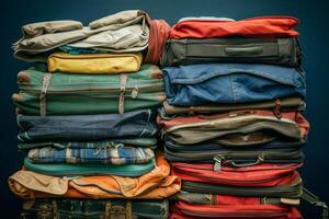 A pile of suitcases stacked on top of each other photo