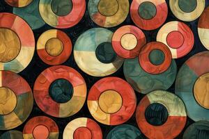 A painting of colorful circles on a black background photo