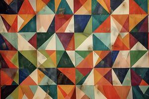 A colorful abstract pattern with triangles on it photo