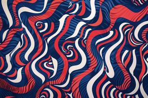 A red, white and blue striped fabric with waves photo
