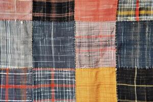 A patchwork quilt with many different colors photo