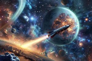 An image of a space ship flying through space photo