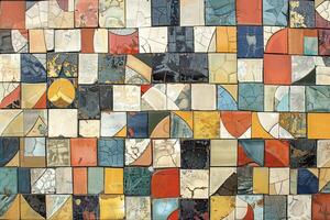 A wall with many different colored tiles photo