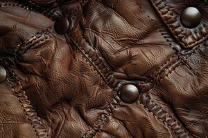 A close up of a leather jacket with buttons photo