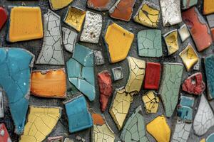 A wall with many different colored tiles on it photo