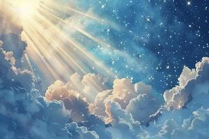 The sun shines through the clouds in this image photo