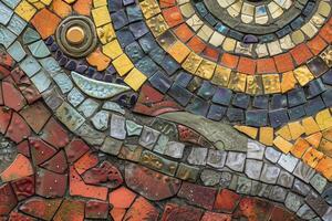 A colorful mosaic wall with many different colors photo
