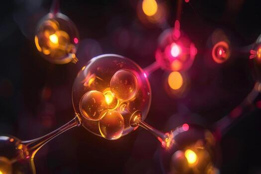 3d rendering of a molecule with glowing lights photo