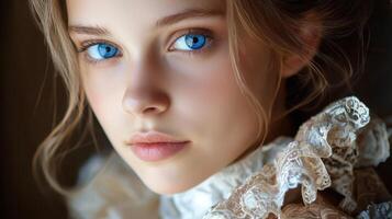 A beautiful young woman with blue eyes photo