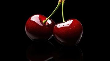 Two cherries on a black background photo