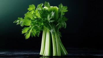 Fresh celery on black background photo