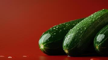 Three cucumbers on a red background photo