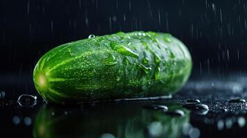A cucumber is covered in water drops photo