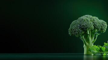 A broccoli plant is sitting on a table photo