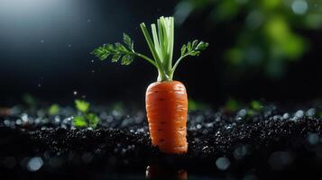 A carrot is growing in the dirt photo