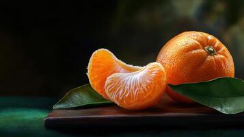 A close up of a tangerine with a leaf photo