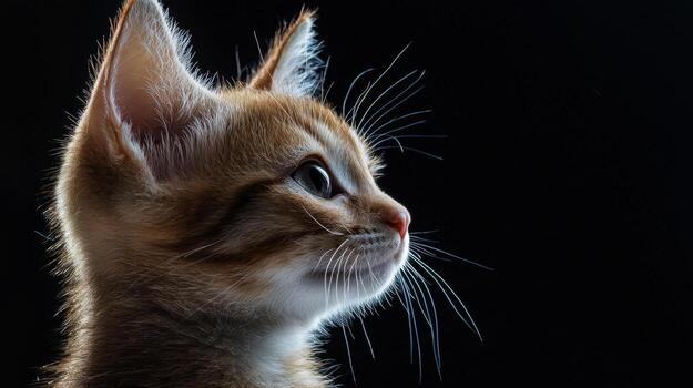 A close up of a kitten looking up photo