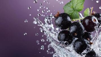 Black currant fruit splash with water photo