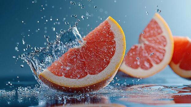 A grapefruit being splashed with water photo